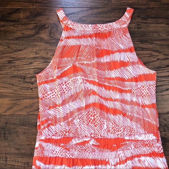 BCBGMaxAzria • orange white sundress drop waist halter neck tribal print summer - Picture 12 of 13